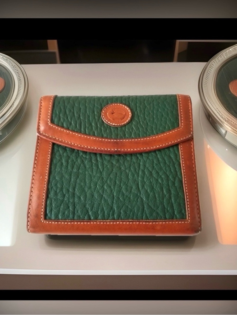 🦆 DOONEY & BOURKE TRIFOLD GREEN PEBBLED LEATHER KISSLOCK POUCH COIN BAG VINTAGE